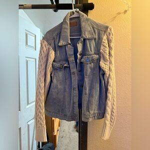 POL Blue Denim Jacket with Cream Knit Sleeves